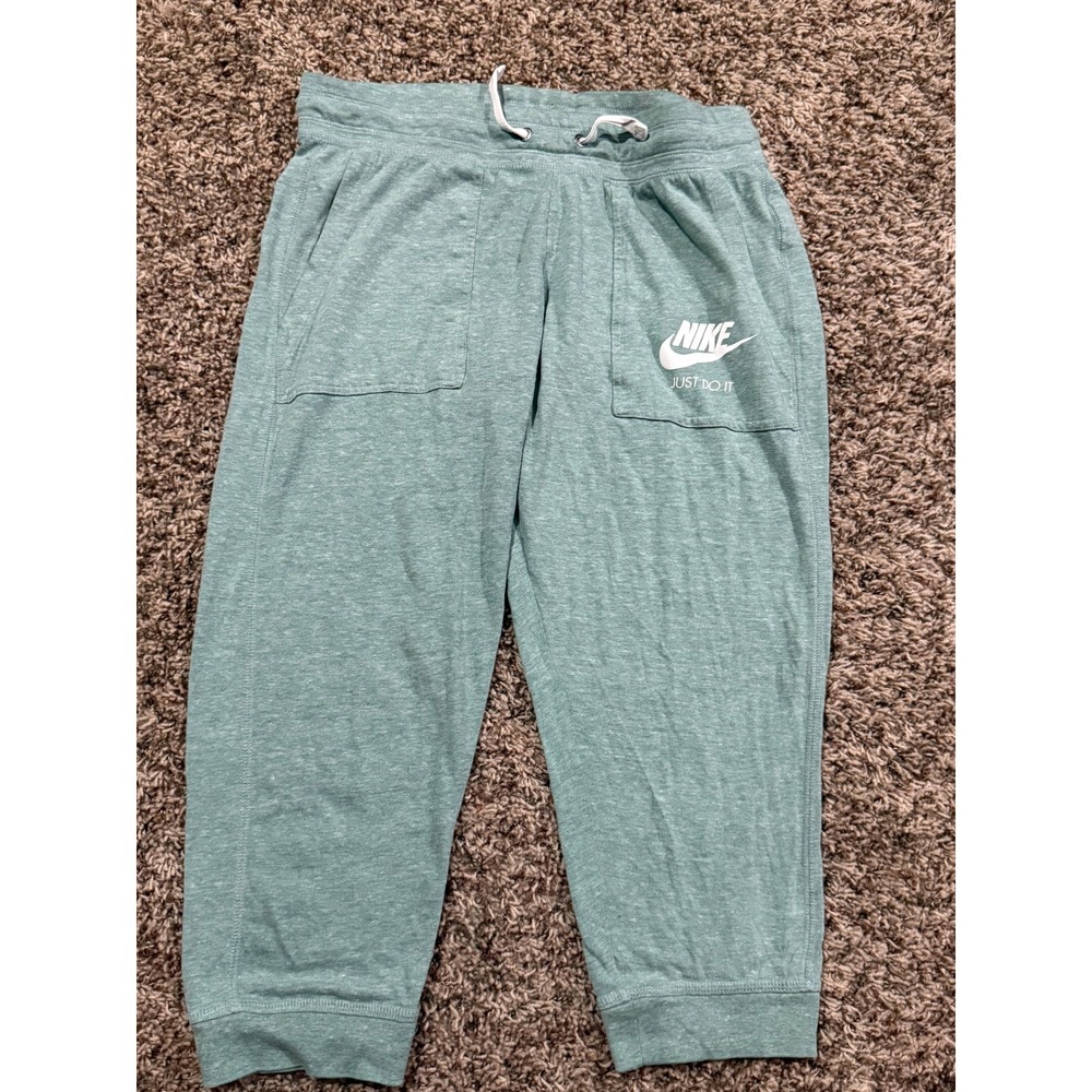Nike Capri Pants Womens M Gym Vintage Light Green Just Do It Jogger Yoga Casual